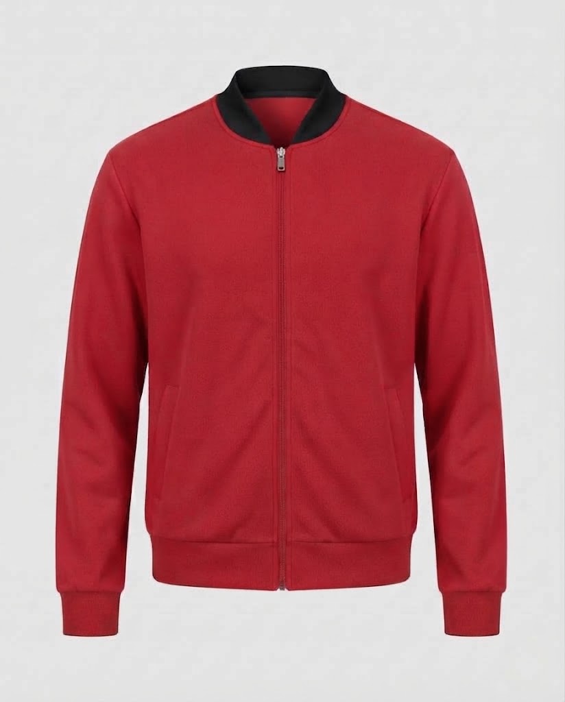 Men's Cotton Blend Bomber Sweat Jacket with Full Zip and Side Pockets EVA-US