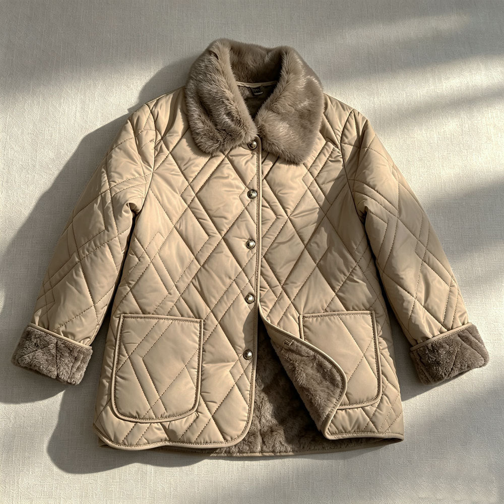 Women’s quilted jacket, lightweight, fitted, with V-neck