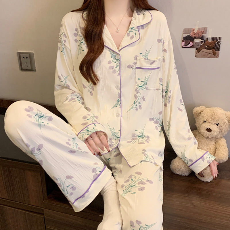 Women’s Pajama Set, long-sleeved, with button placket and reindeer print