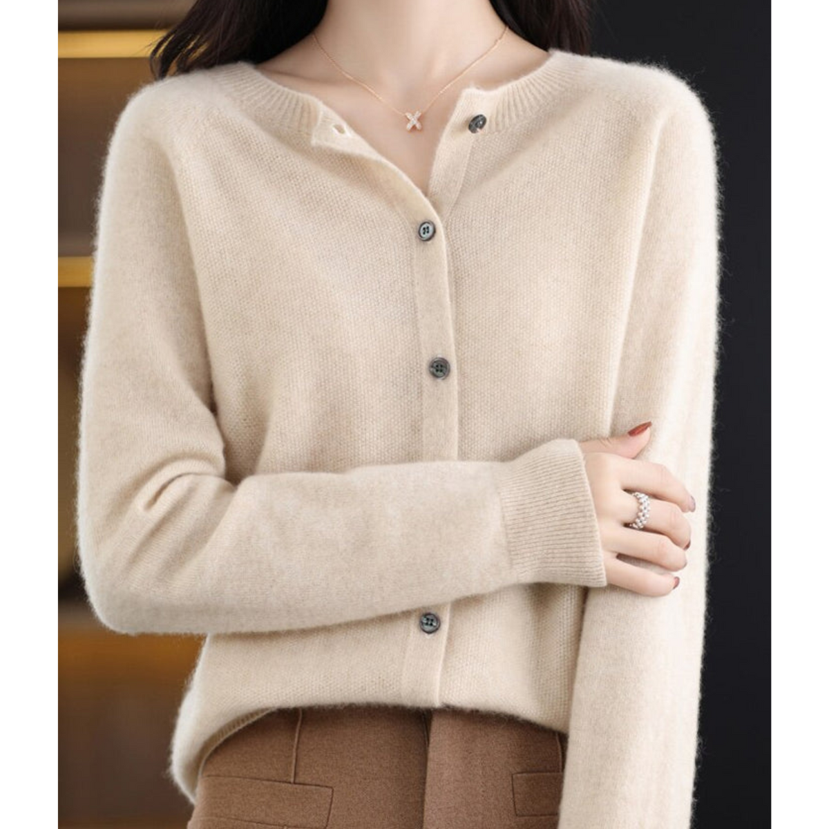 EVA-US | Merino wool women's O-neck cardigan cashmere sweater