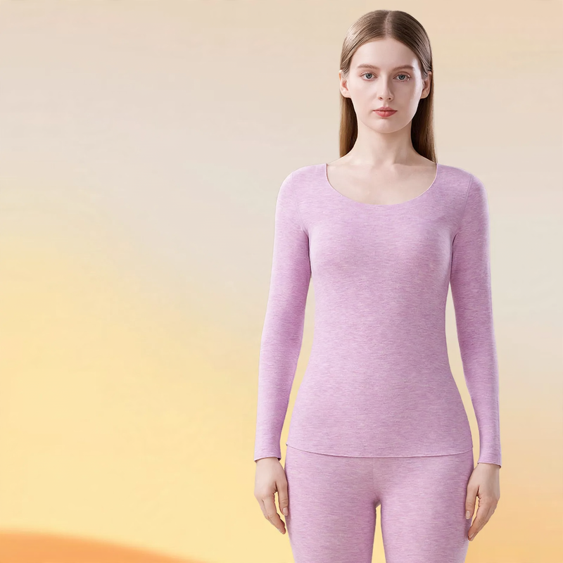 Thermal women's underwear set, self-heating, round neck