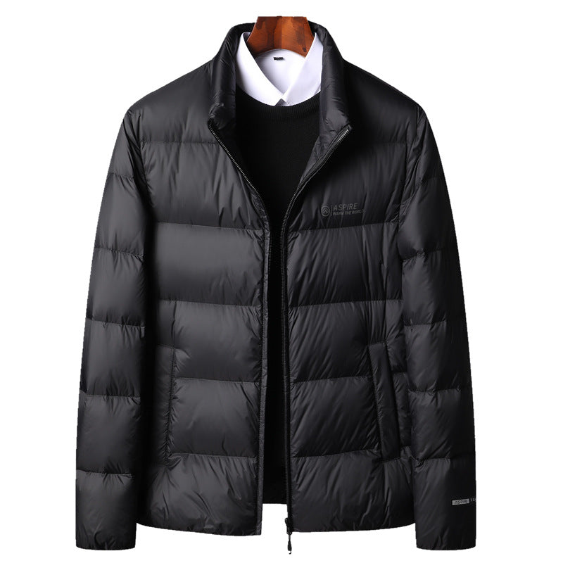Warm men's down jacket, simple design