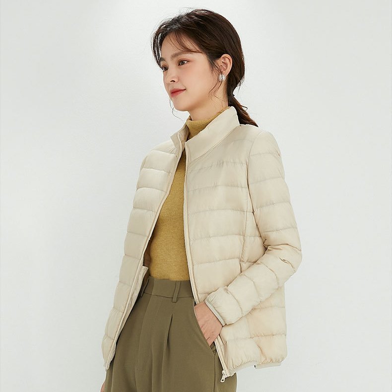 Women's down jacket, lightweight, short, with hood
