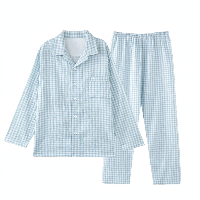 Cotton pajama set made of double gauze, long-sleeved