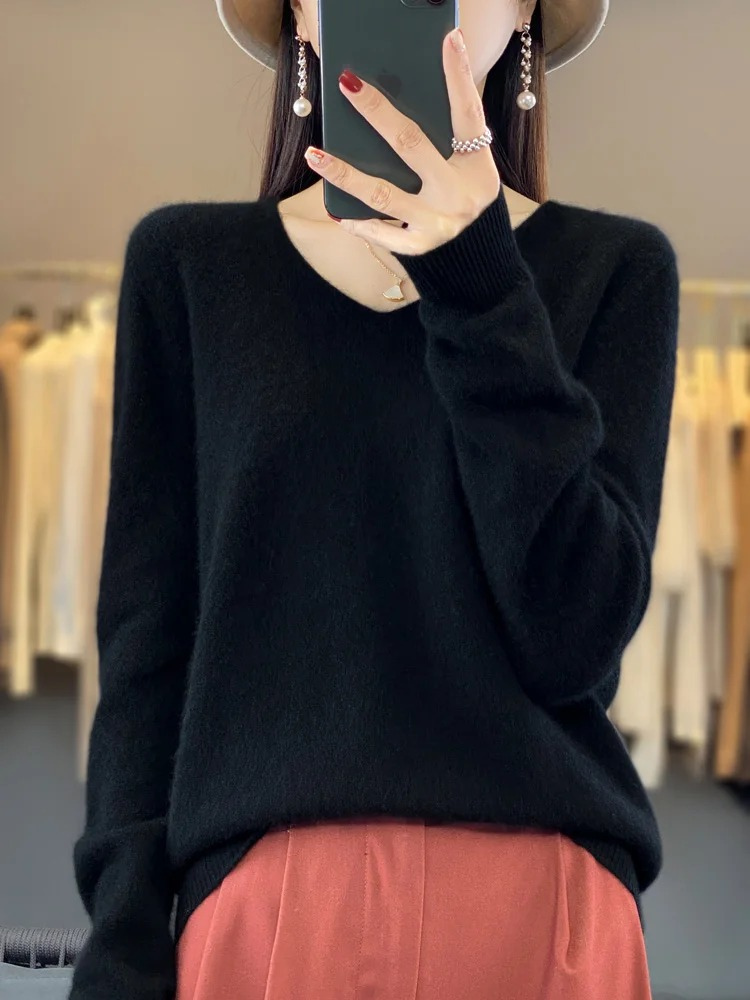 EVA-US | Cashmere Pullover Women Elegant V neck, Soft & Comfortable