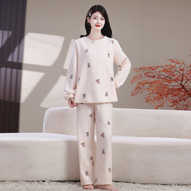 Women's Pajama Set, Flannel and Coral Fleece, warm and loose
