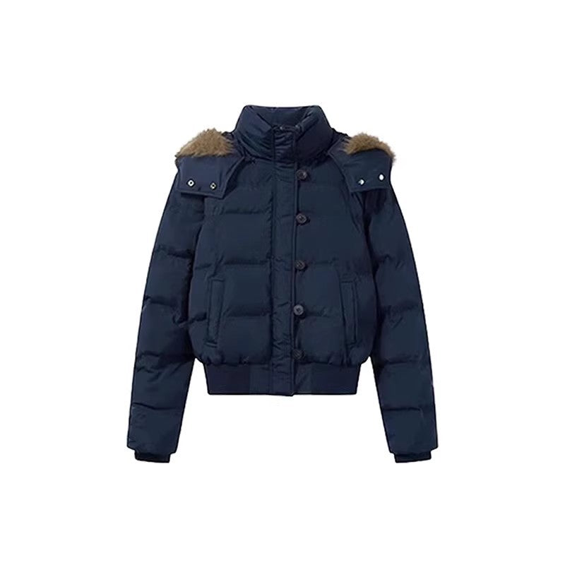 Short women's winter jacket with large collar