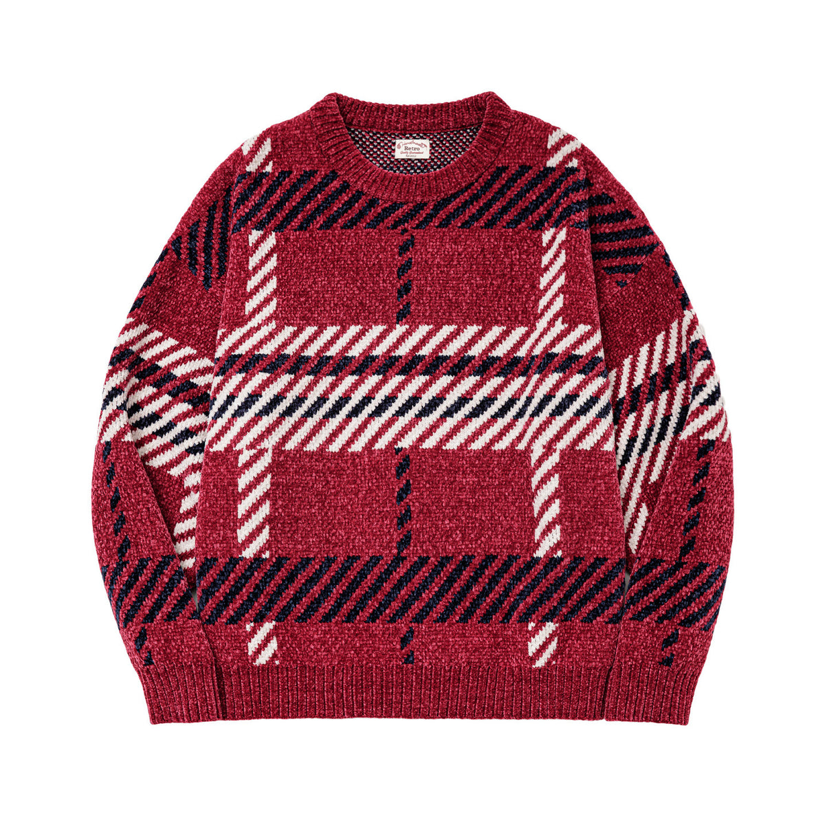 Women's knitted sweater, chenille, checkered, loose