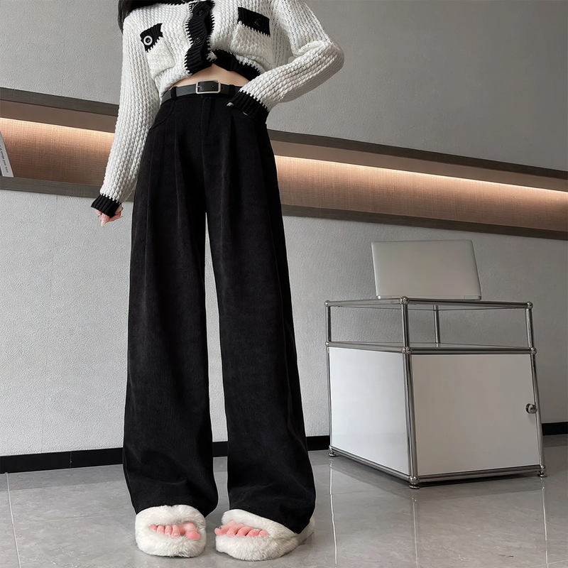 Women's corduroy pants, wide cut, lined