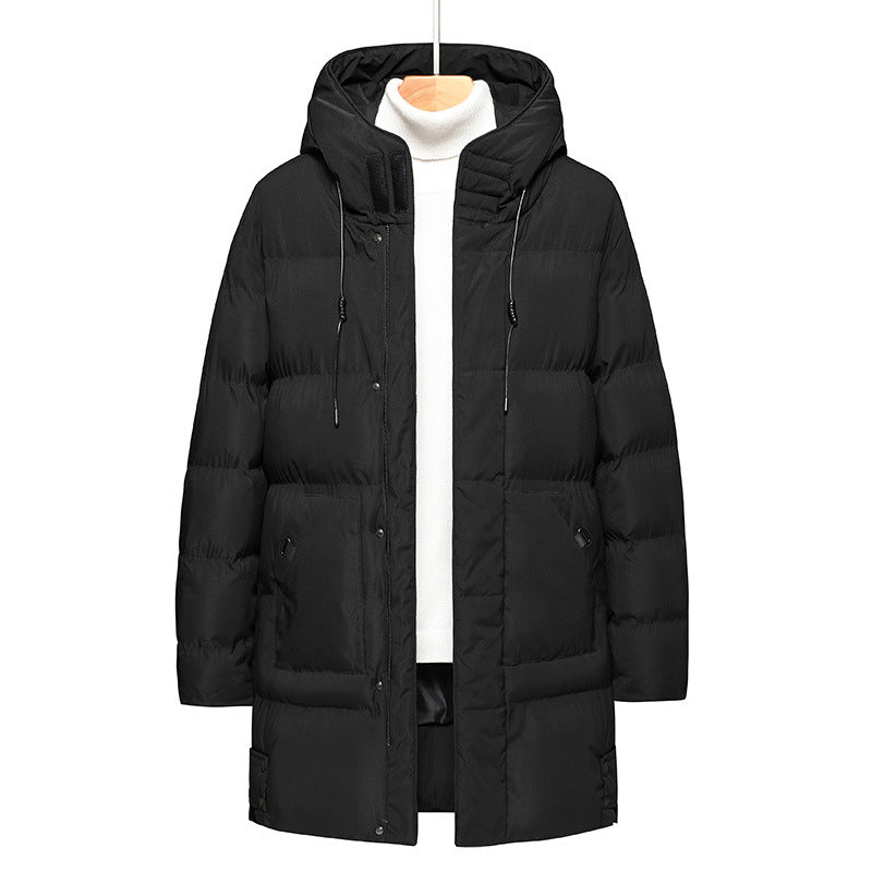 Long men's hooded jacket, lined, windproof