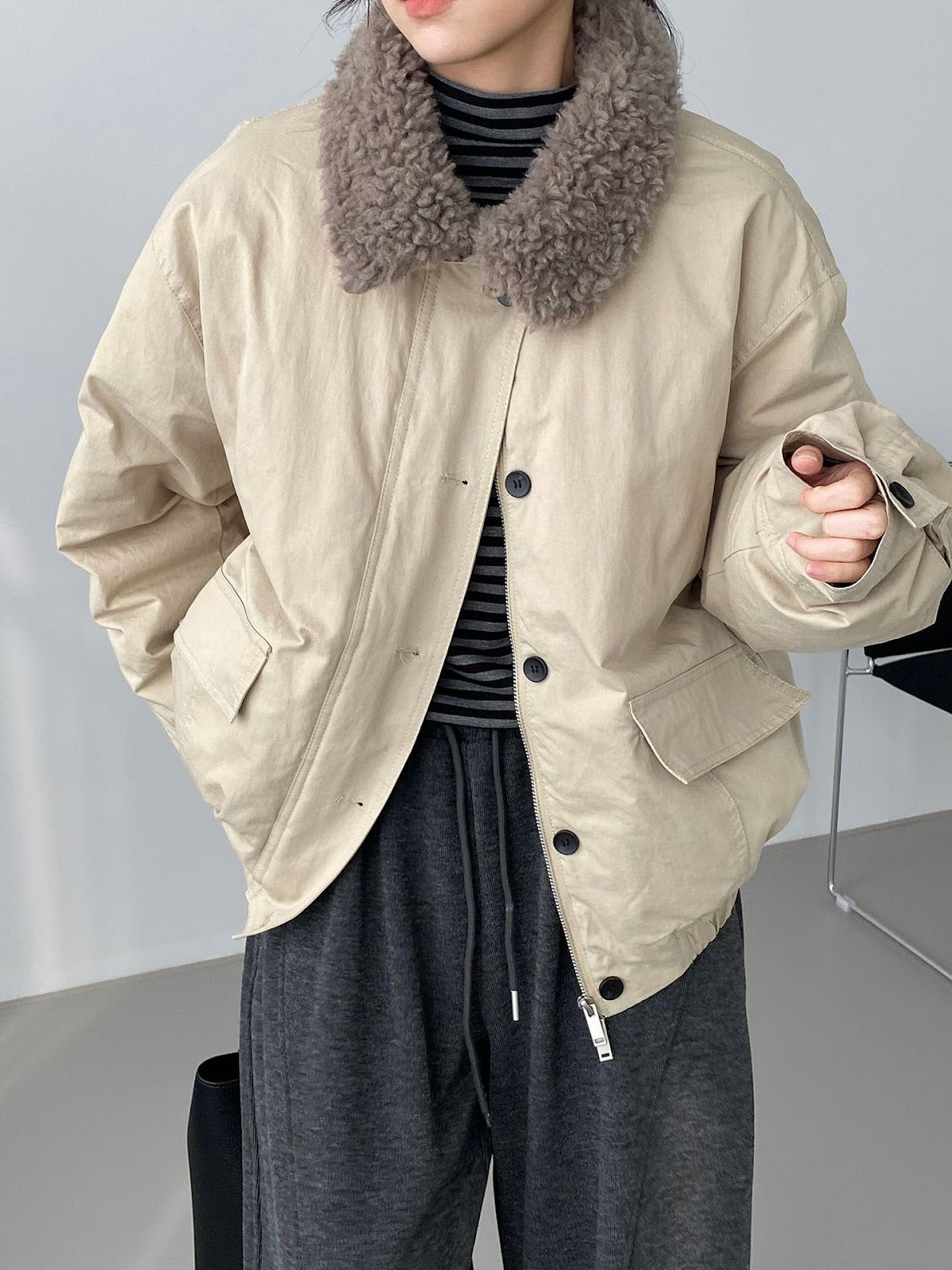 Vintage parka with lamb fleece collar