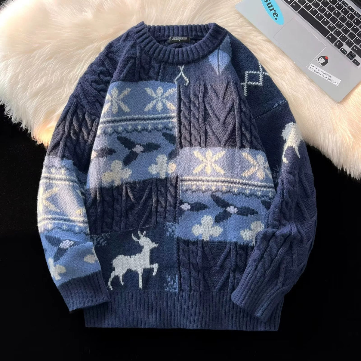 Retro knitted sweater for couples, Christmas cable pattern