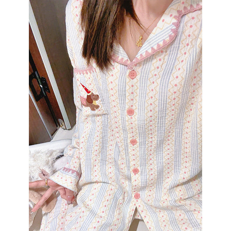 Women's Pajama Set, Cotton, Shell Embroidery, Long Sleeve