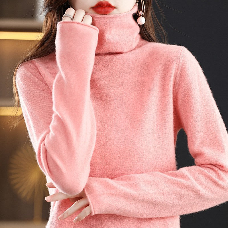 Women's wool sweater with stand-up collar made of 100% wool