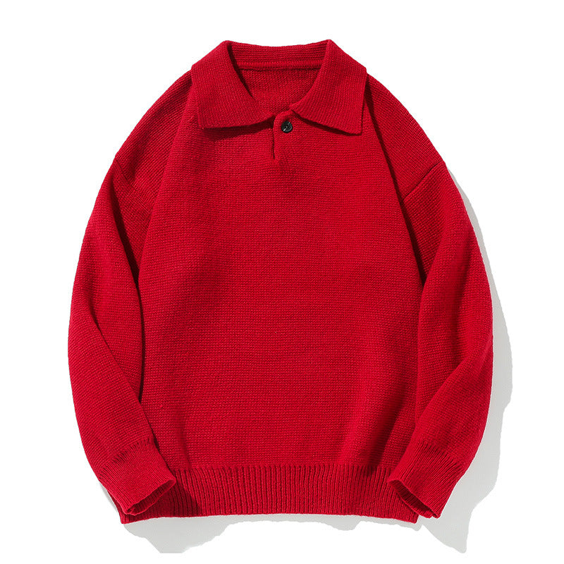 Men's knit sweater with Henley neckline, red