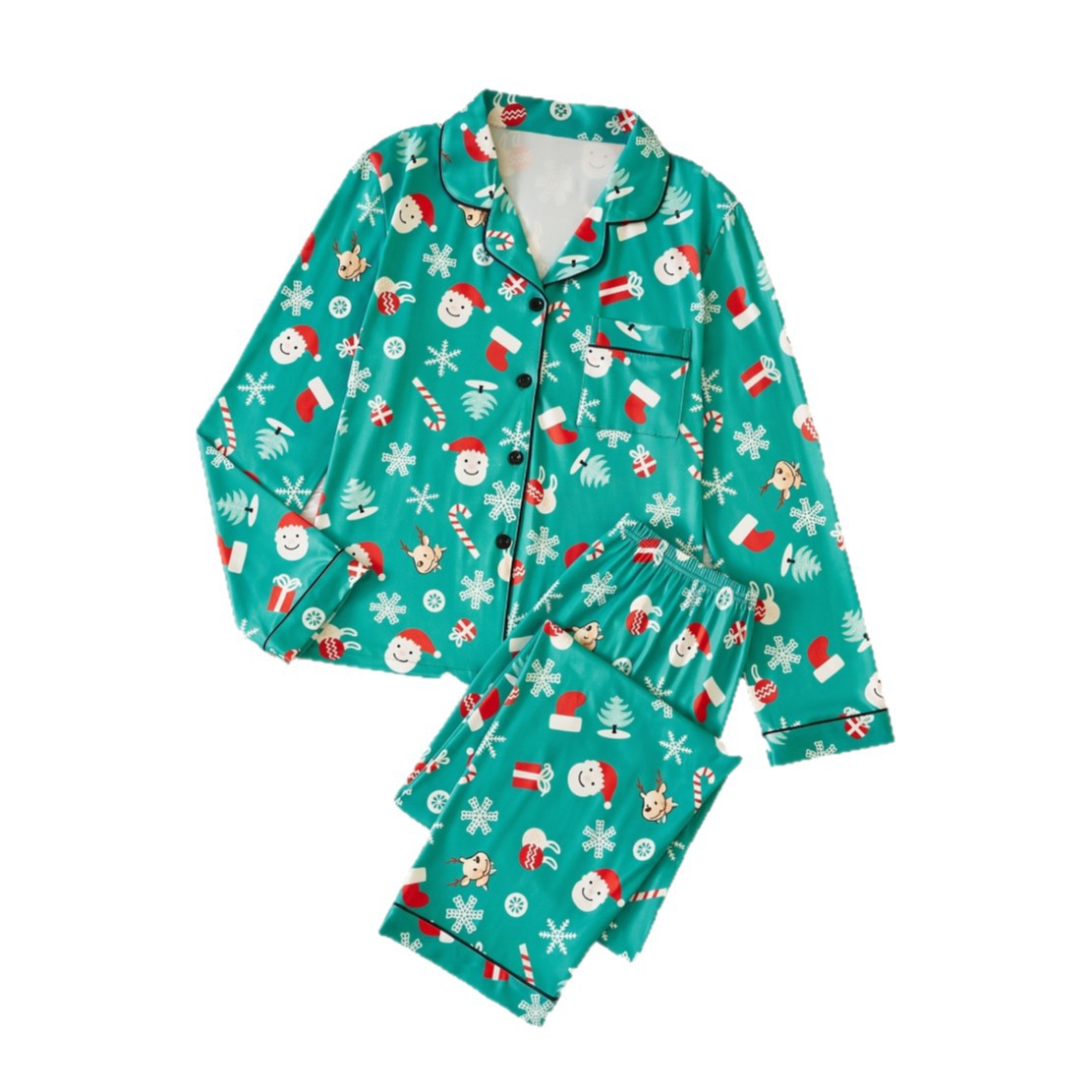 Women’s Pajama Set, long-sleeved, with lapel collar and Christmas motifs