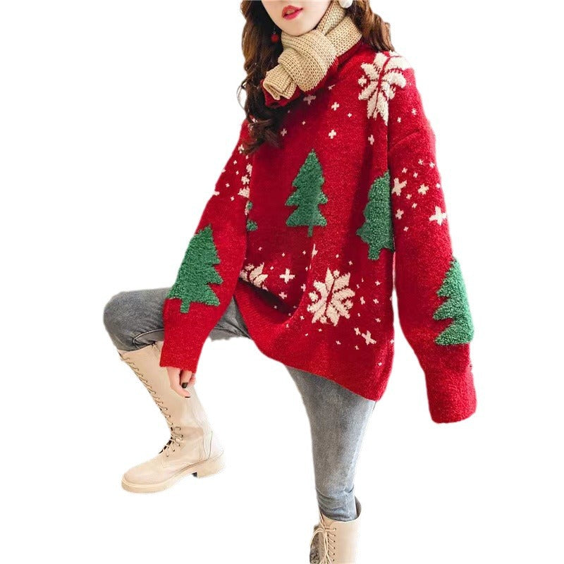 Women's Christmas sweater, 3D pattern, loose fit