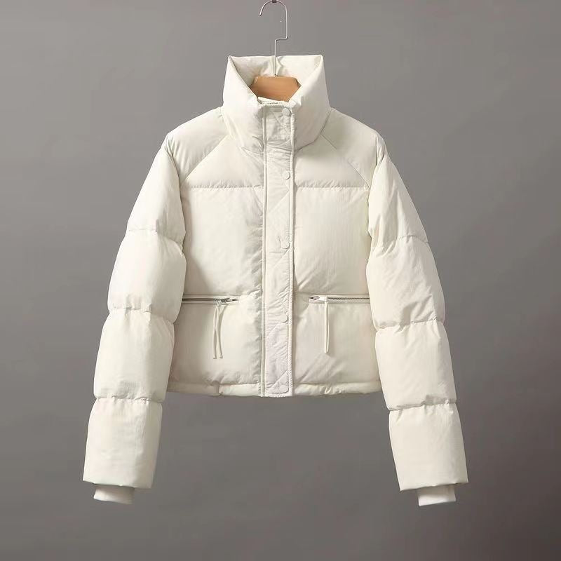 Short women's quilted jacket with stand-up collar