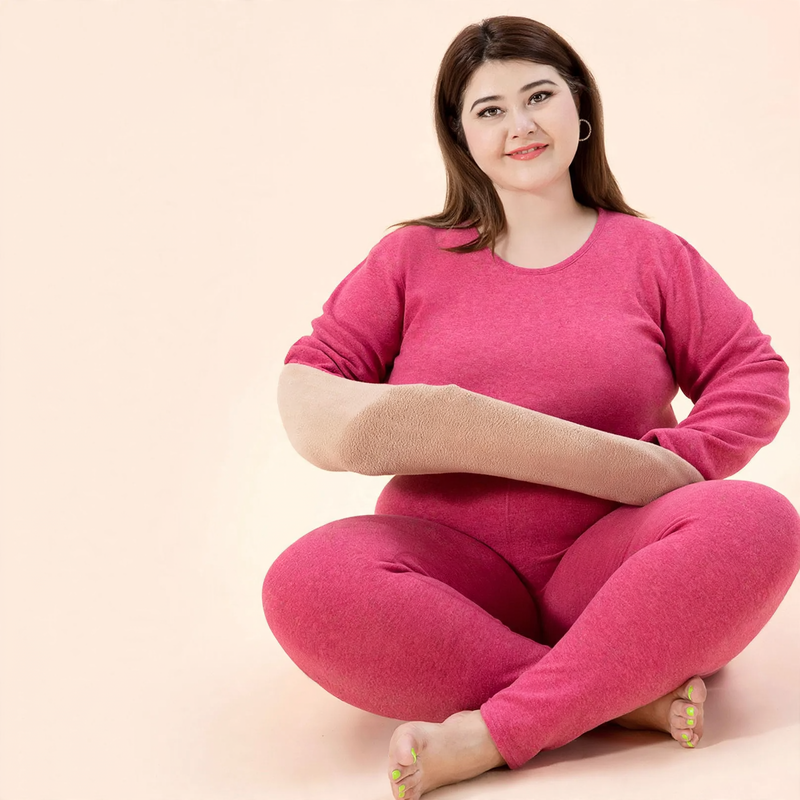 Padded thermal underwear set with lamb fleece imitation