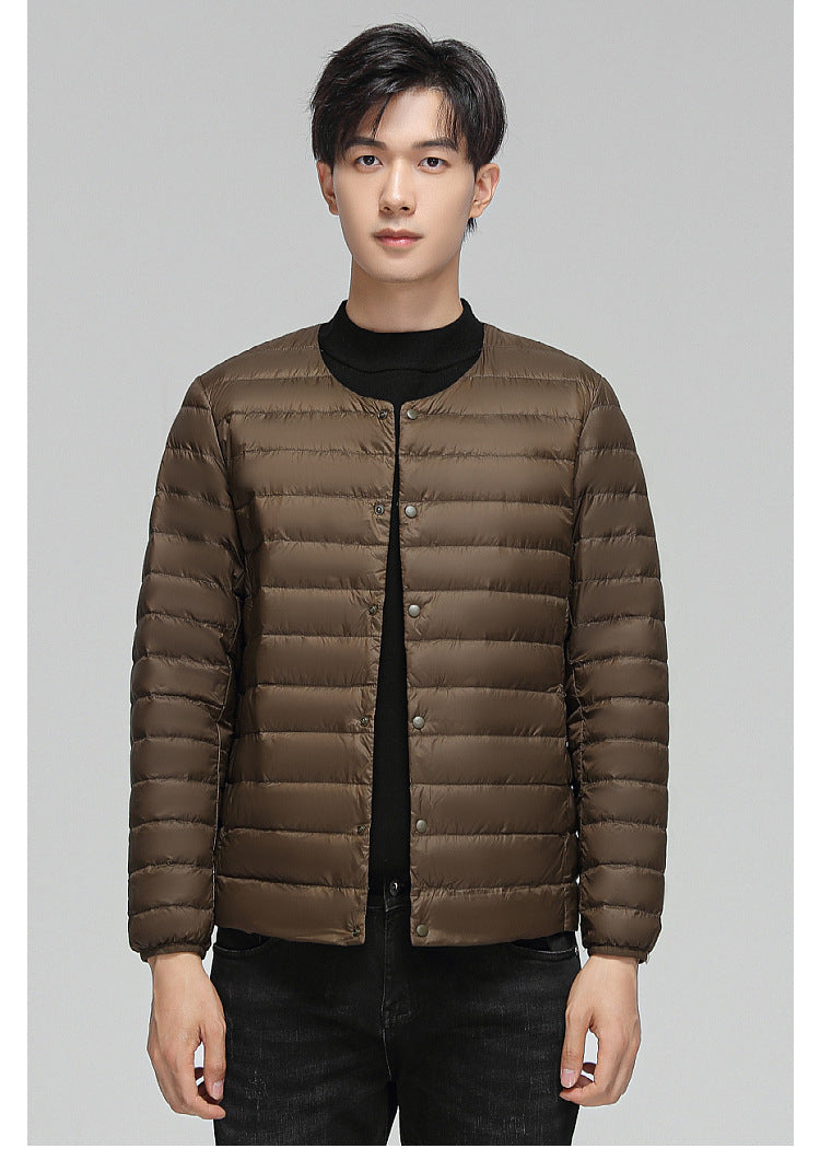 Light men's down jacket, round neck