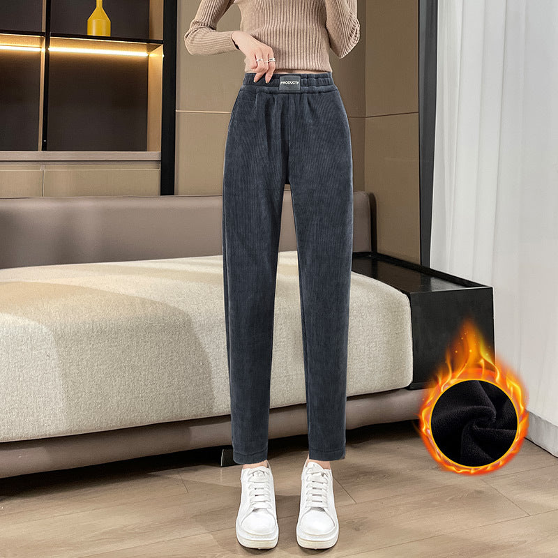 Women's corduroy pants, lined, carrot cut, narrow leg opening