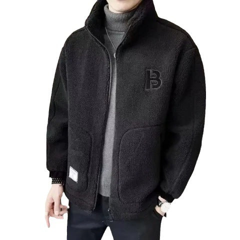 Padded men's jacket with lamb fleece imitation