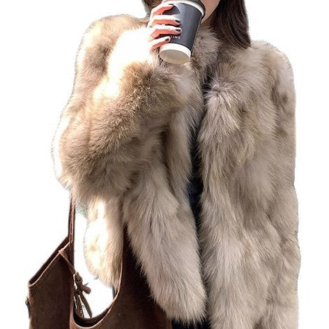 Fluffy jacket with stand-up collar