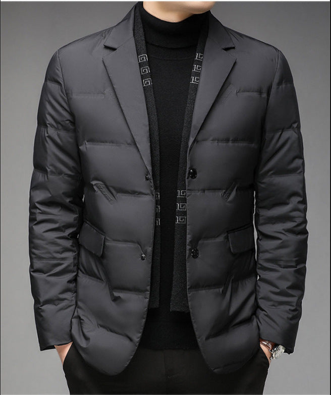 Men's down jacket in blazer style with detachable collar