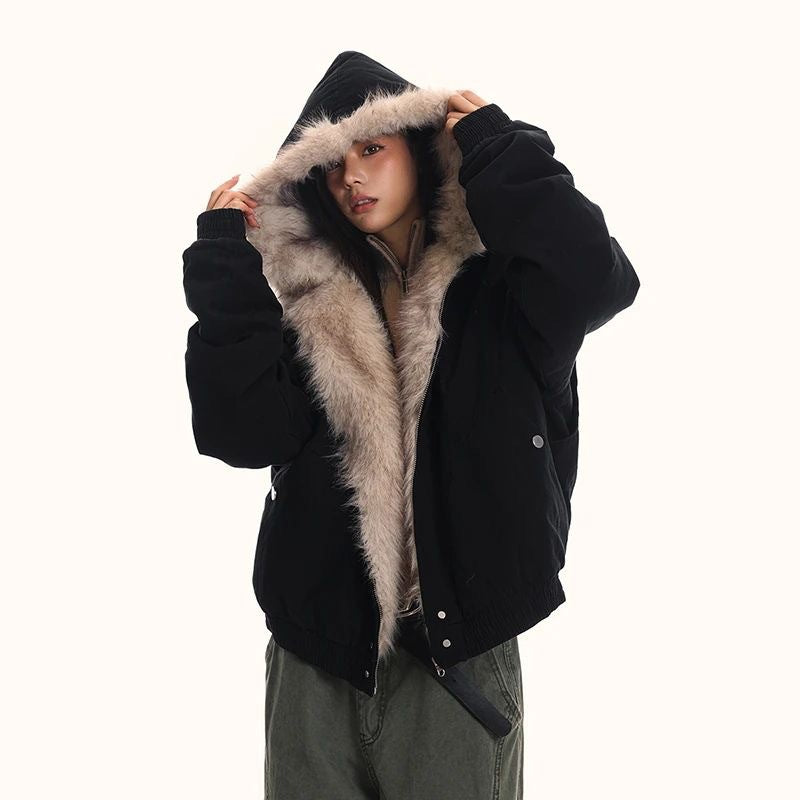 Men's winter jacket, lined, with hood and fur collar