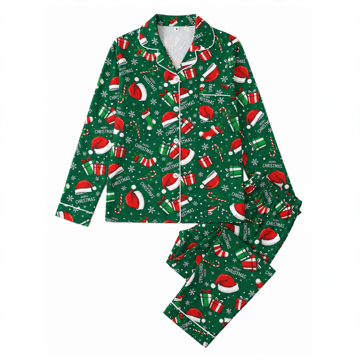 Ladies' house suit with collar and Christmas motif