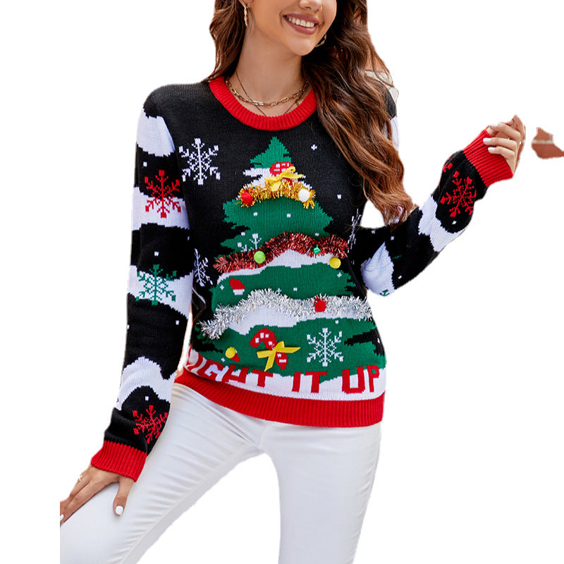 Christmas sweater with tree jacquard pattern