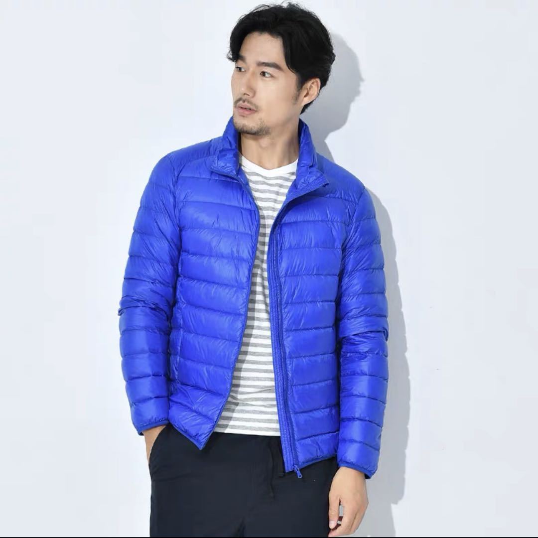 Lightweight men's down jacket with hood, white duck down lining