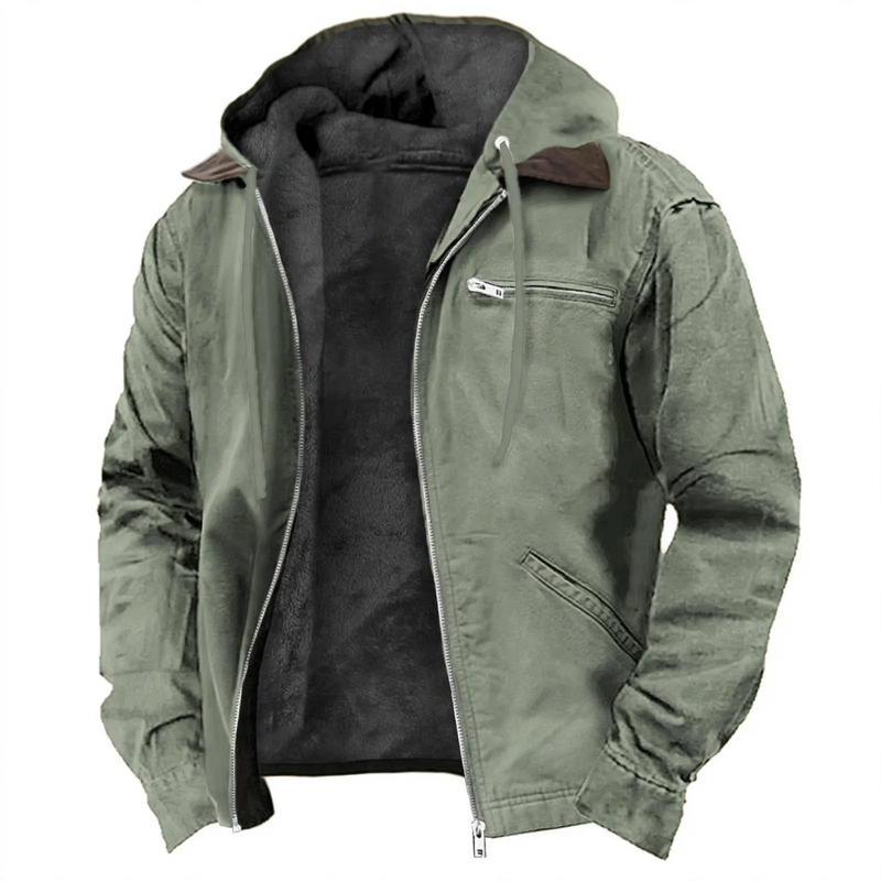 Men's hooded jacket, padded, with zipper pockets