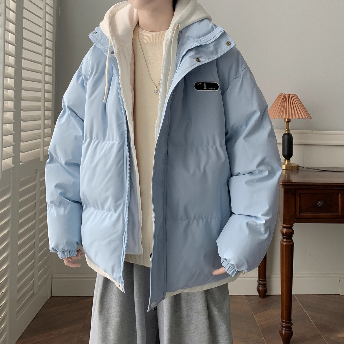 Men's winter jacket, hood, padded, loose fit