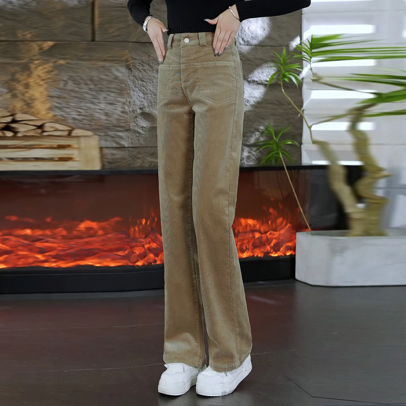 Cord trousers for women, lined, straight cut