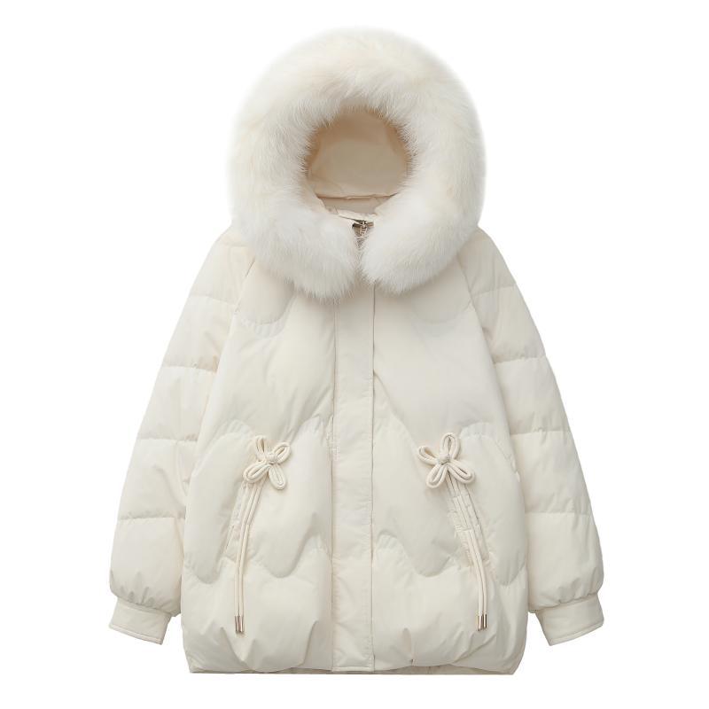 Oversized down jacket for women, mid-length, white duck down