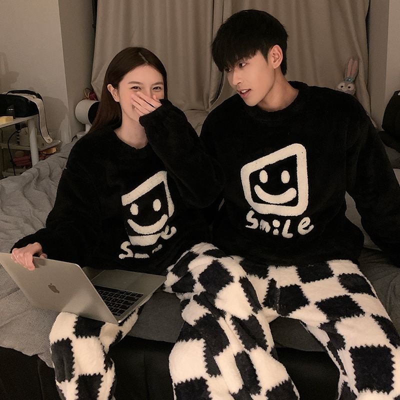 Padded flannel loungewear for couples, with zipper