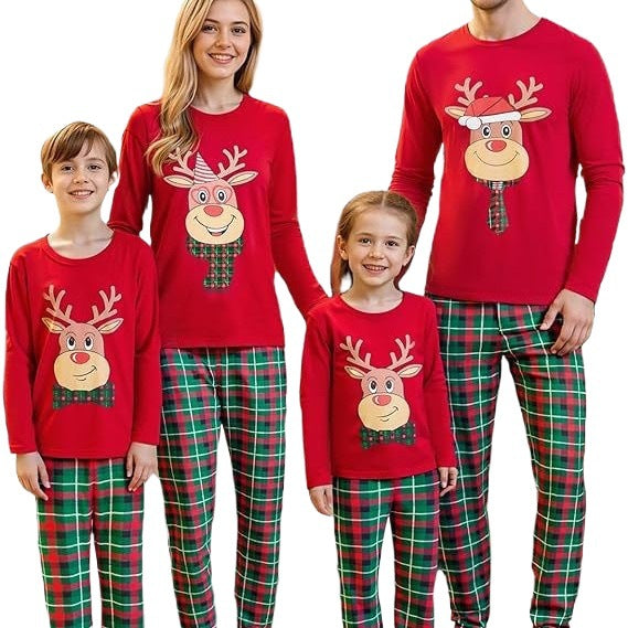 Family Pajama Set, Cotton, Christmas Cartoon Design