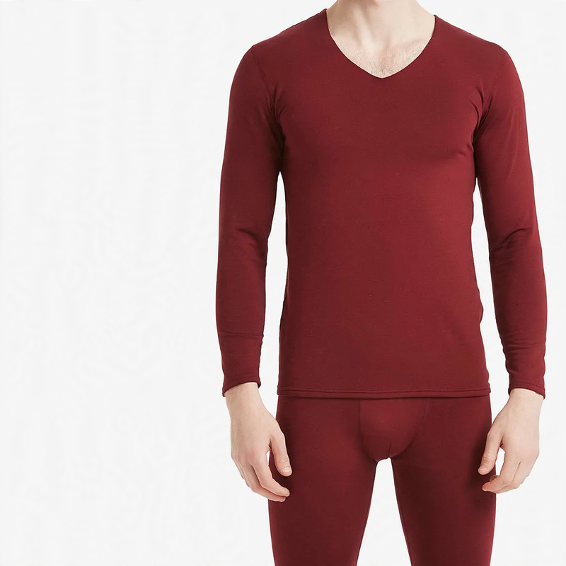 Seamless Thermal Underwear Set for Men, V-Neck