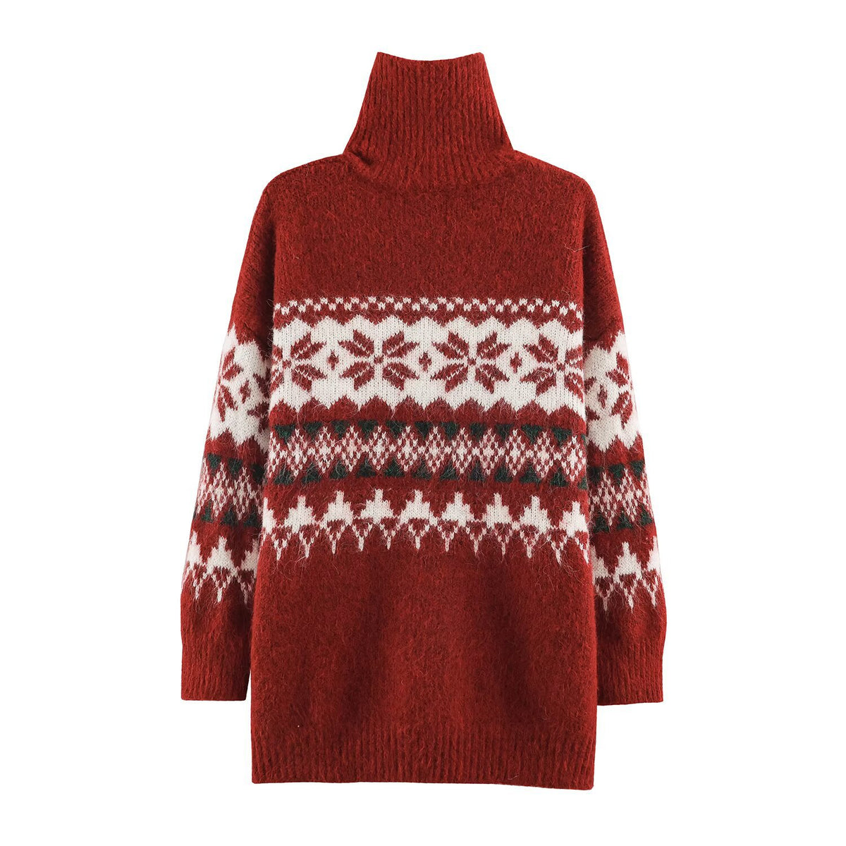 Christmas Fair-Isle knitted sweater with stand-up collar