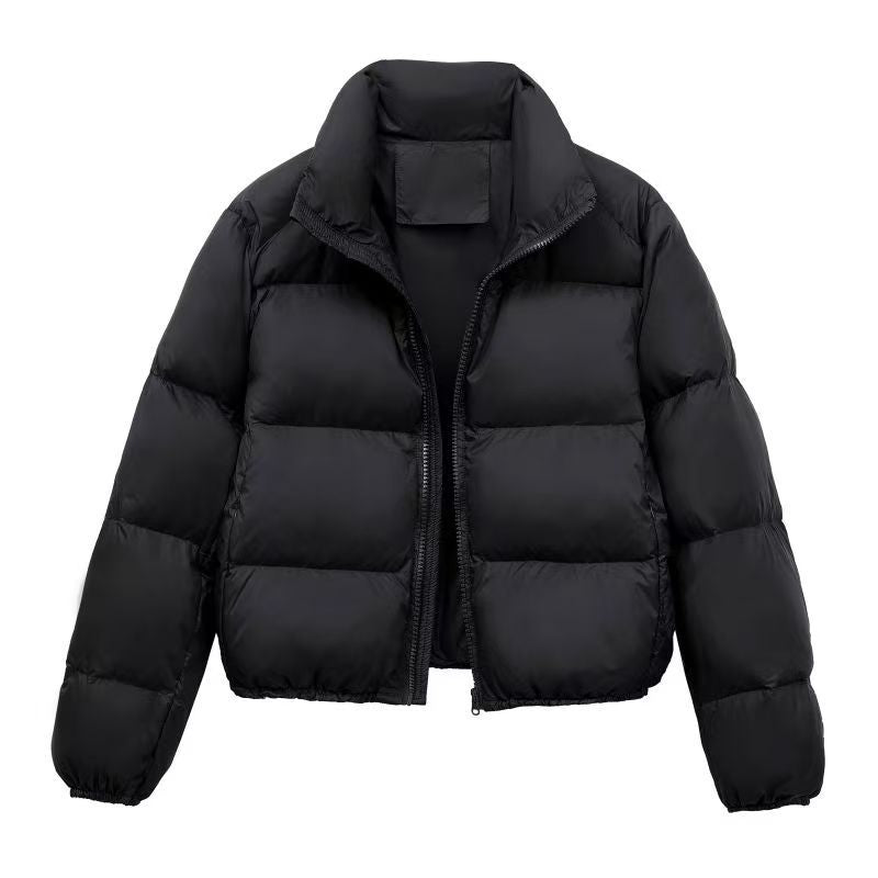 Short women's quilted jacket, lined, stand-up collar