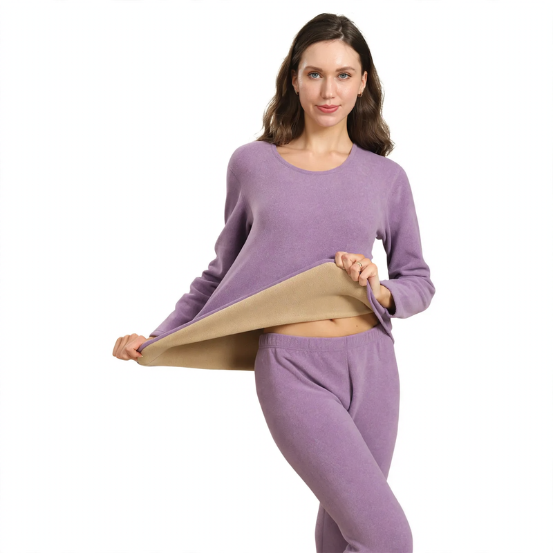 Padded thermal underwear set with lamb fleece imitation