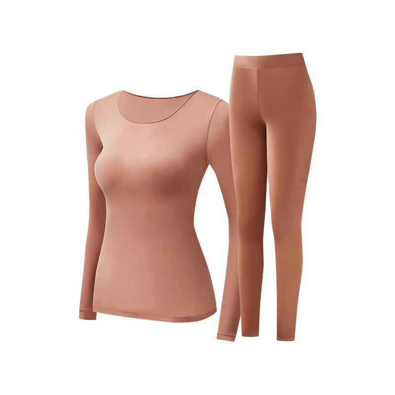 Women's thermal underwear, elastic, solid color, round neck