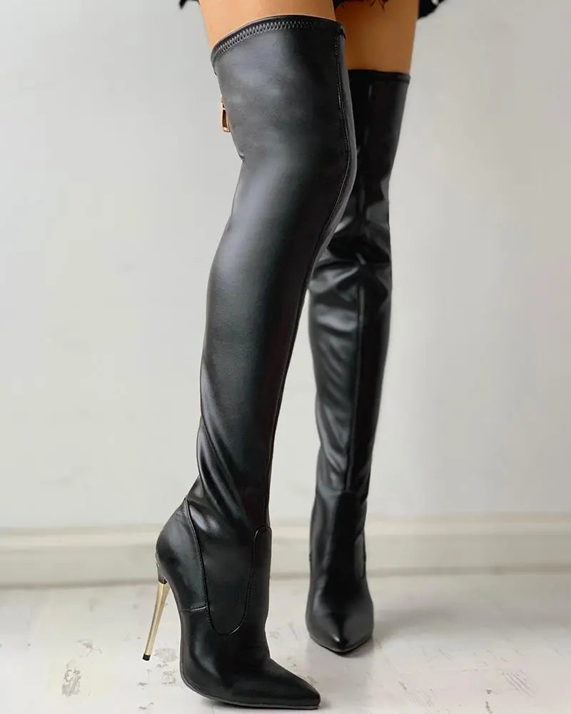 EVA-US | Overknee Boots with Golden Heel and Zipper Detail
