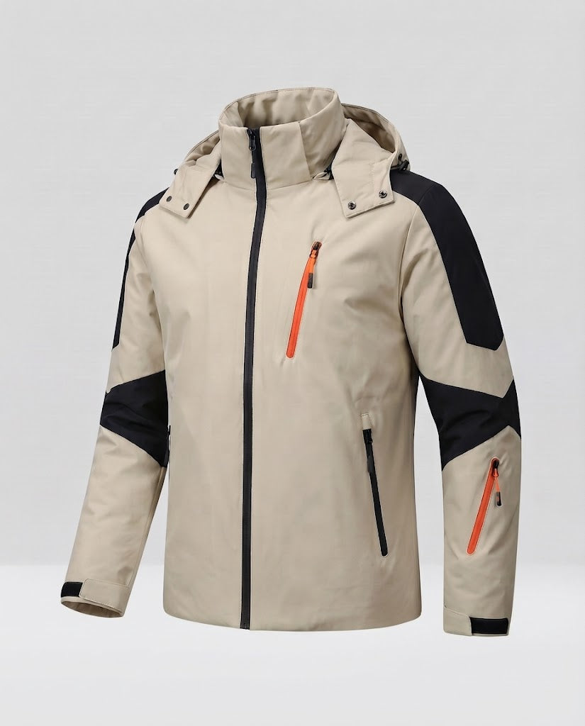 Men's technical winter jacket with high collar, wind and water-repellent shell and contrast zippers EVA-US
