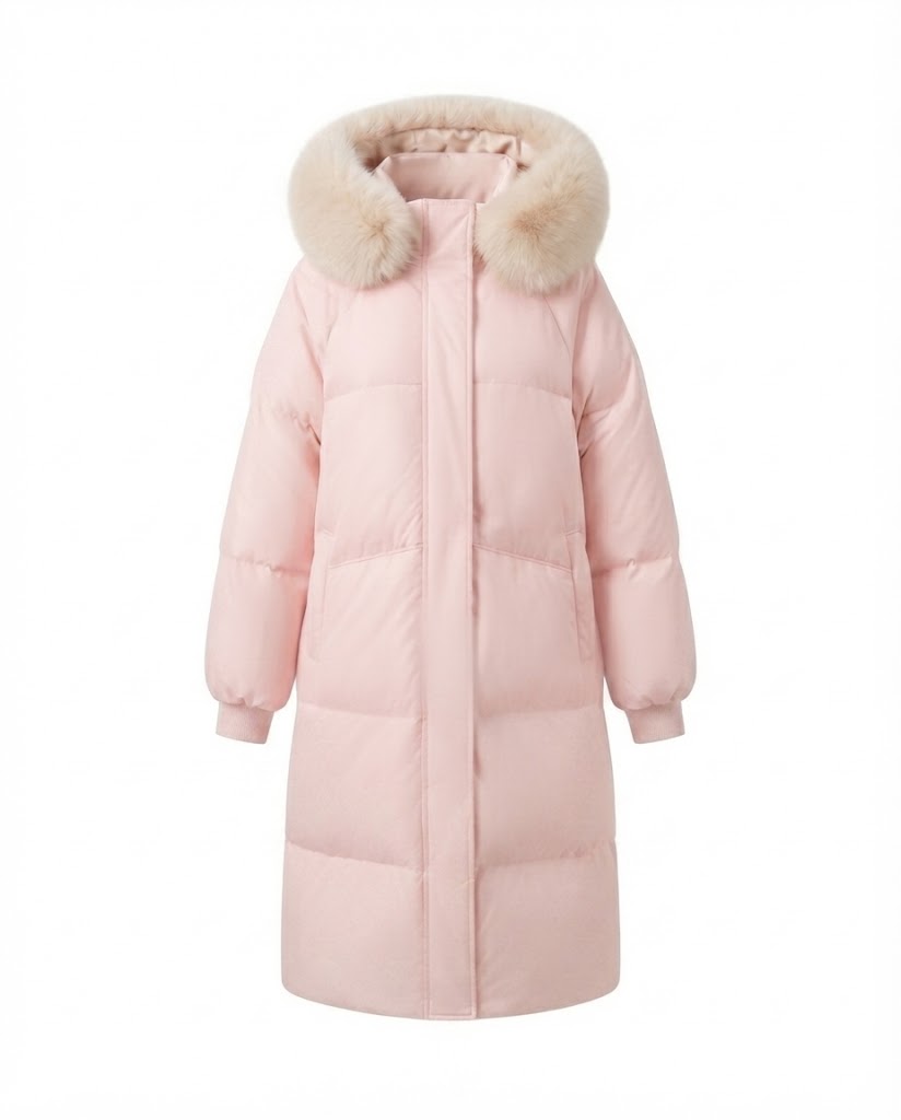 Women's longer quilted winter coat with extra voluminous teddy collar and windproof thermal filling