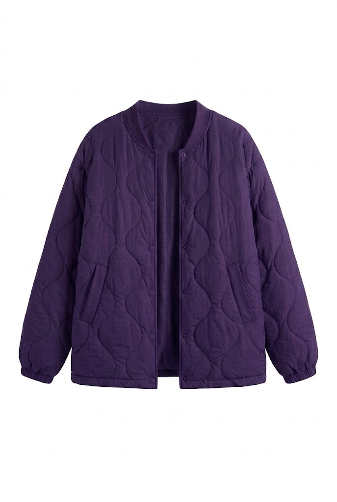 Women's lightweight quilted short jacket with cloud quilt and snap button placket