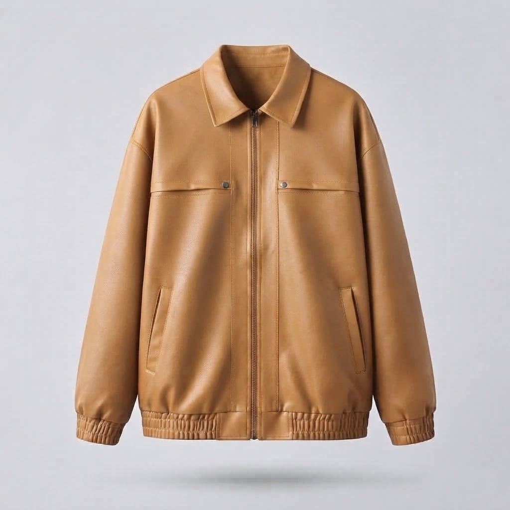 Men's Casual Faux Leather Jacket with Practical Pockets EVA-US