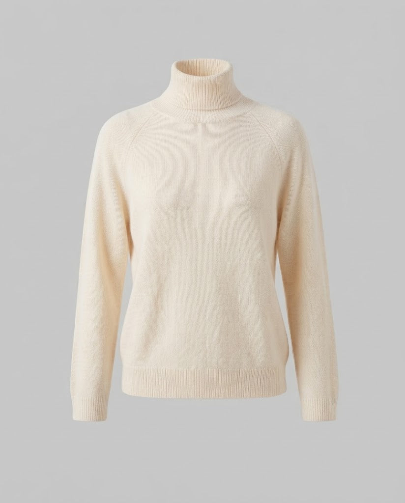 Women's fine knit turtleneck sweater made of cashmere blend with raglan sleeves and fine ribbed hem EVA-US