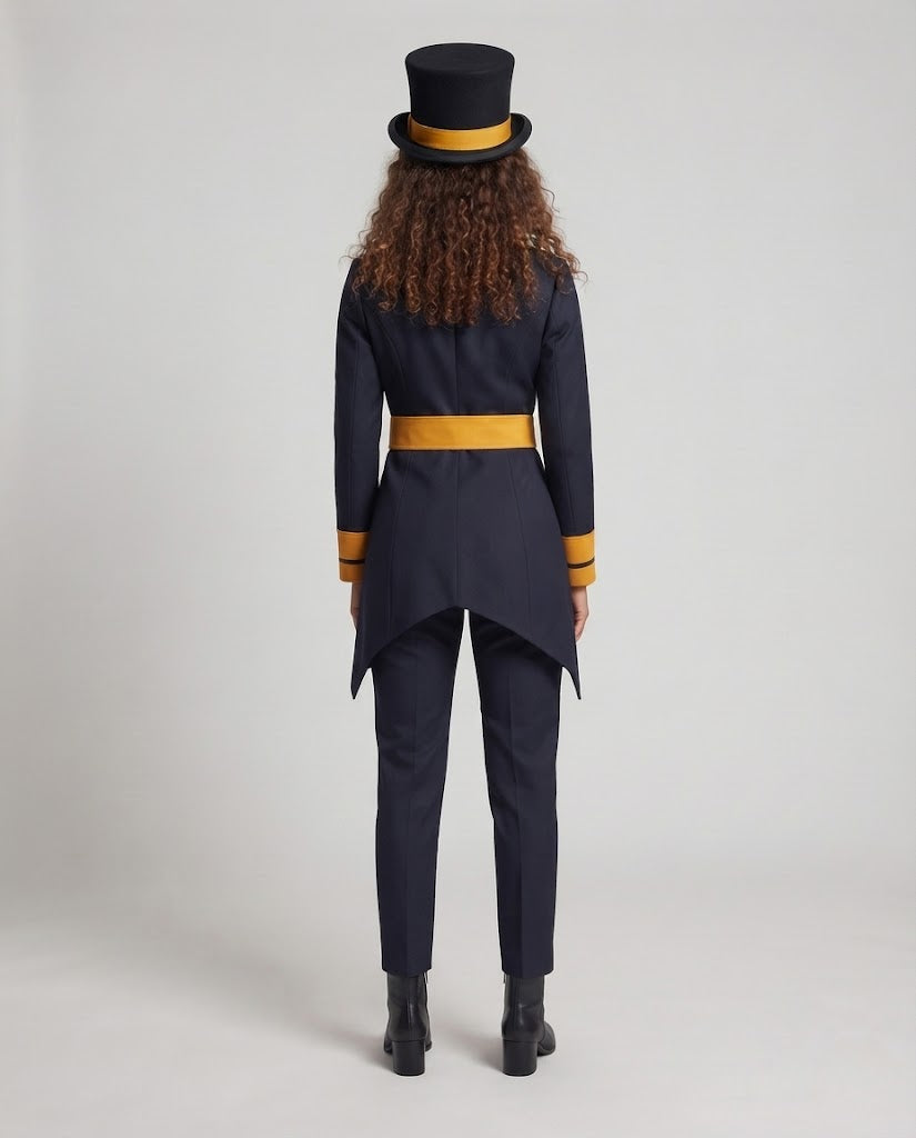 Women's costume set with elegant coat, shirt, gloves, and top hat EVA-US